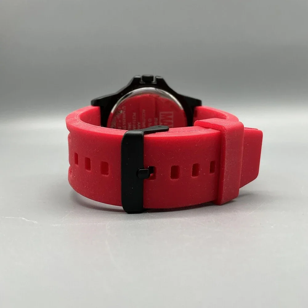 Marvel Mens Watch 42mm Black Hydra Logo Dial Red Silicone AAV1361 New Battery